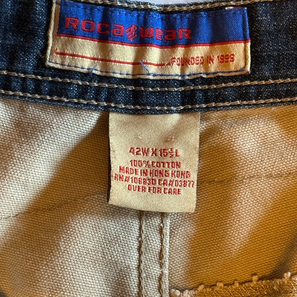Rocawear Vintage 90s Y2K Khaki 100% Cotton Canvas Shorts Men's Size 42' x 15" - Picture 10 of 16